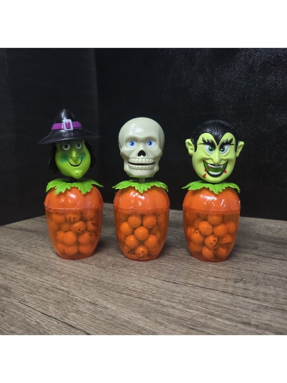 Vtg Halloween Bobbleheads WITCH DRACULA SKELETON Bobble Head 3 candy container